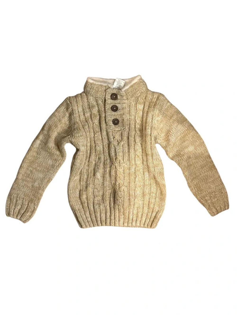 Little LAD Baby Cable Knit Pullover Sweater 24M Beige Sherpa Lined